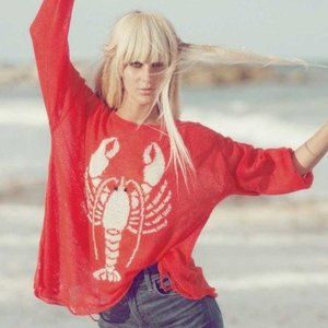 Wildfox Lobster Lennon Sweater, Lifeguard Red, XS